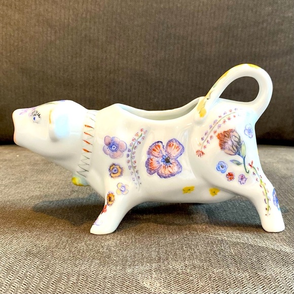 unknown Other - Ceramic White Cow Creamer Colorful Floral And Ladybug Design Signed “RJR…